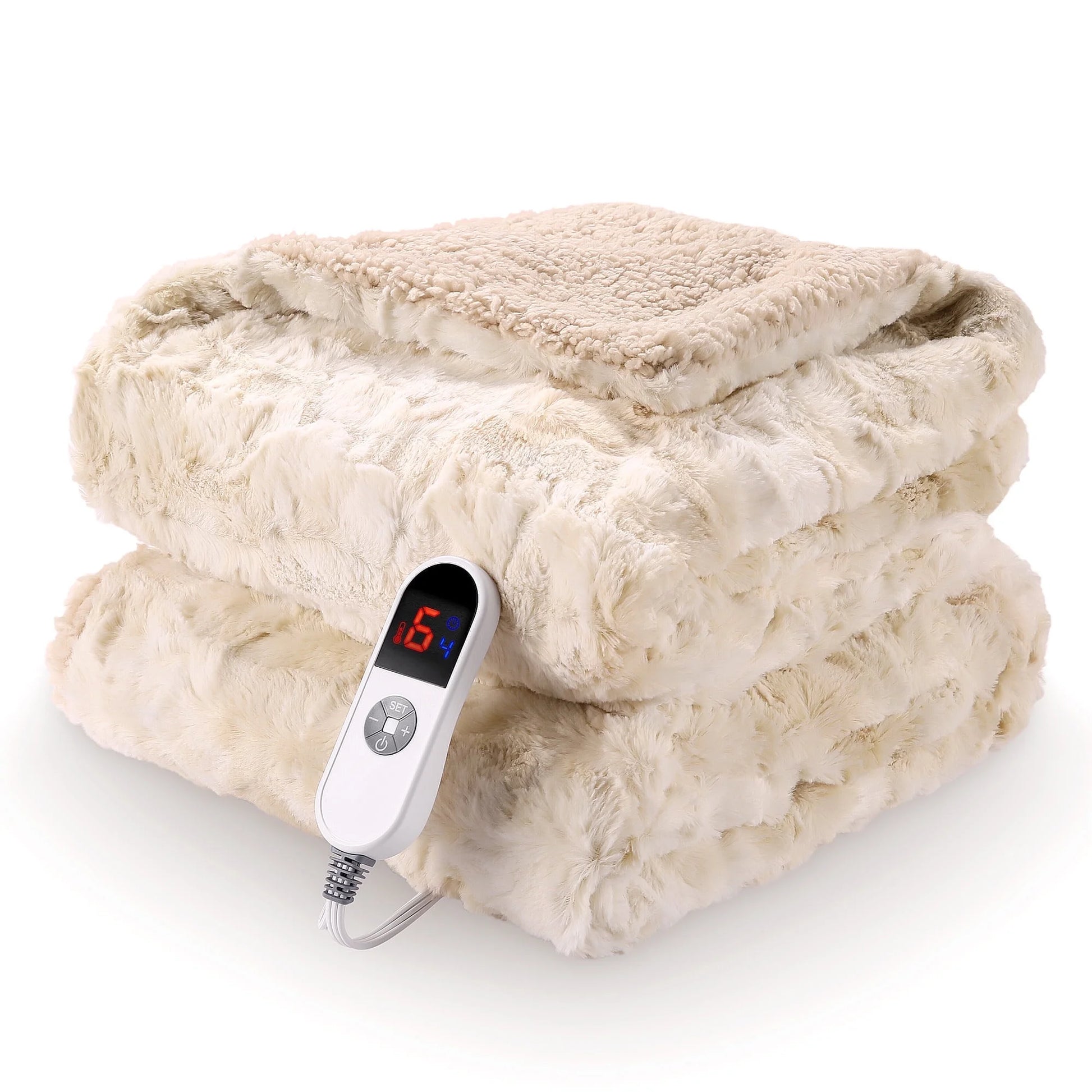 50" X 60", Soft Fur Heated Blanket with Large LED Display, 6 Heating Levels, 4 Hours Timer,