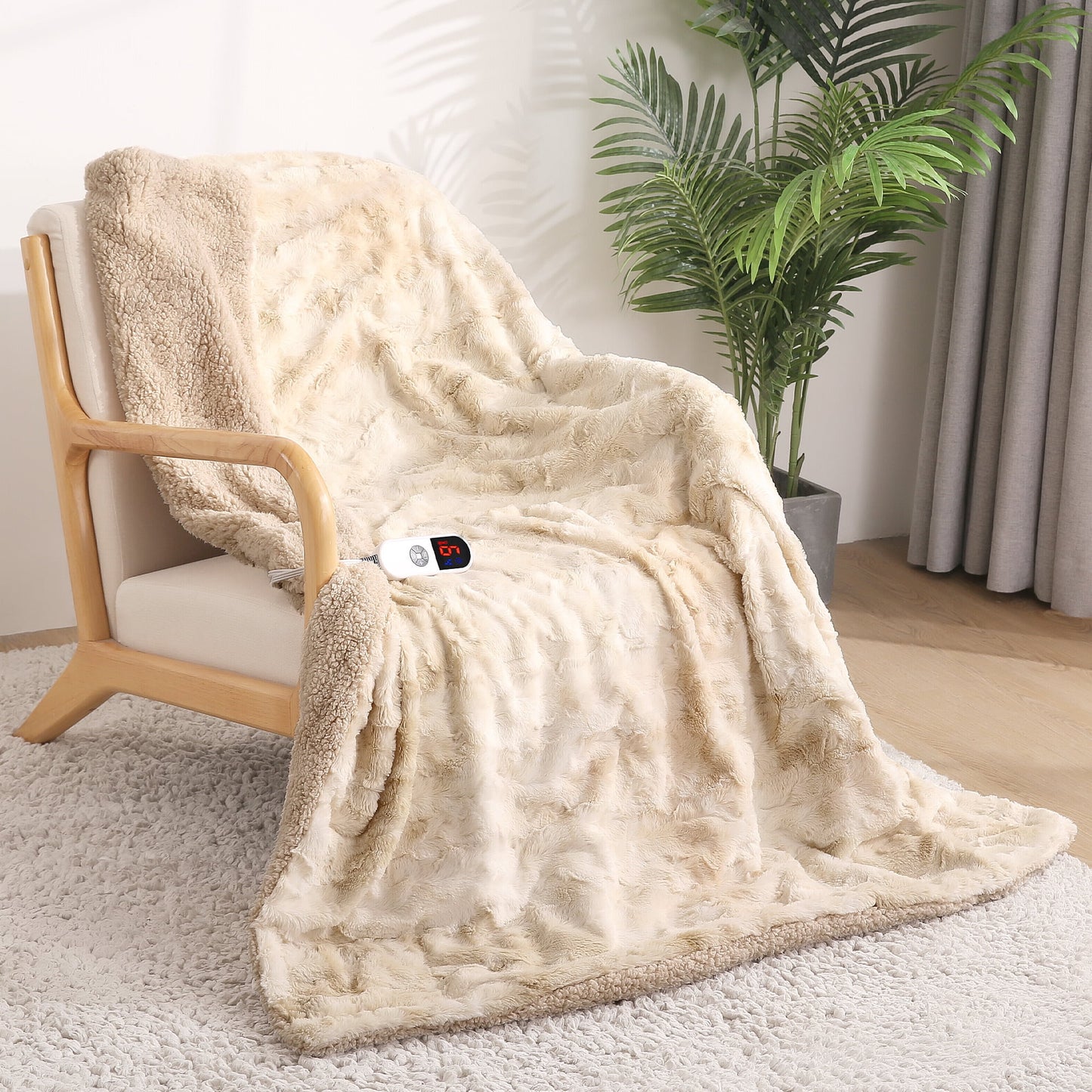 50" X 60", Soft Fur Heated Blanket with Large LED Display, 6 Heating Levels, 4 Hours Timer,